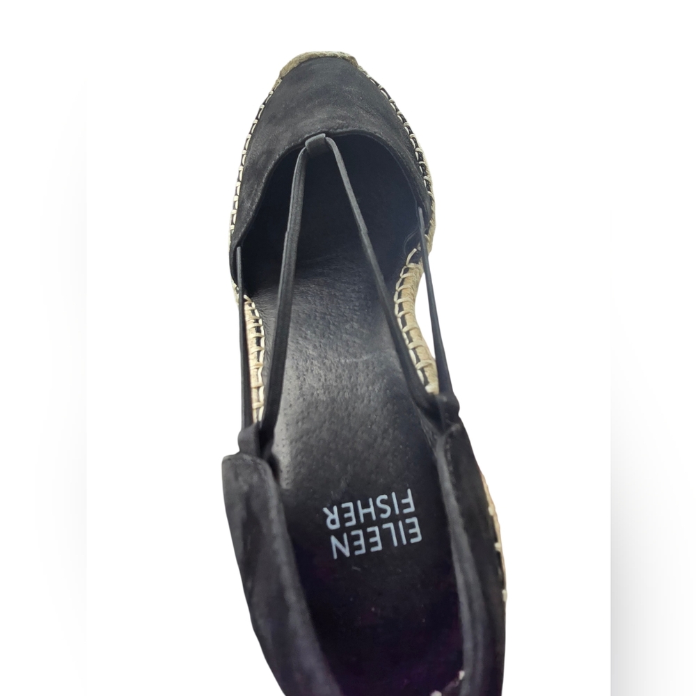 Eileen Fisher Black Yasmin Espadrille Wedge Sandals Size 8 - Picture 8 of 9
